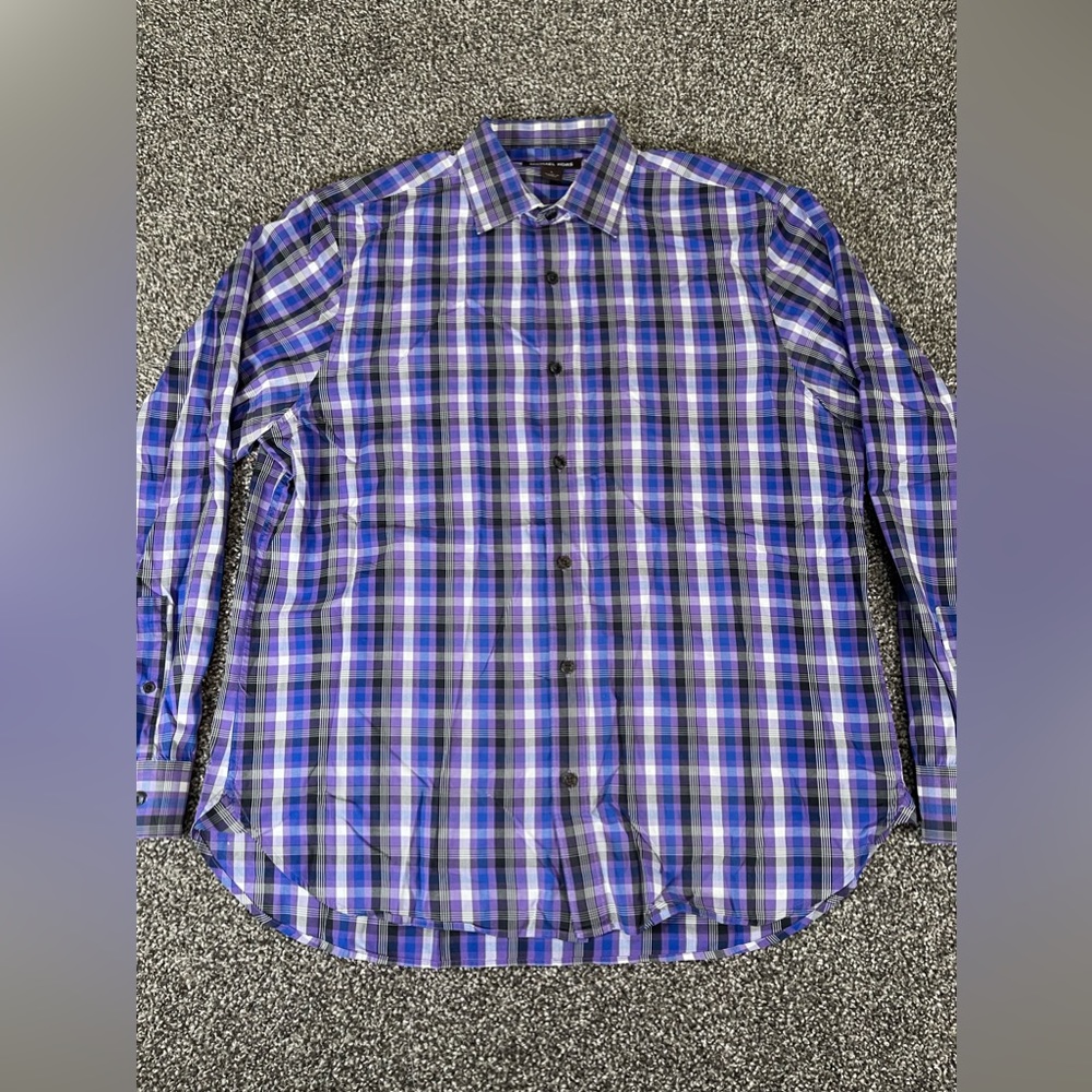 Michael Kors Men’s Large Plaid Button Up Shirt Point Collar Multicolored